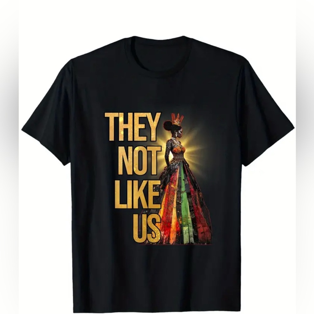 Black Graphic T-Shirt with Colorful Design "They Not Like Us"
